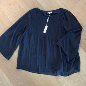MAX STUDIO Navy Blue Silky 3/4 Sleeve Blouson Blouse